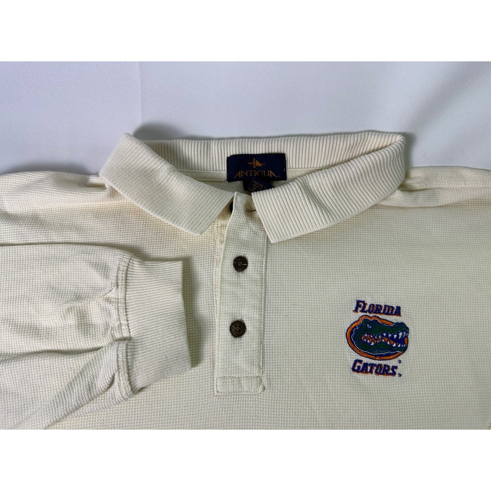 Vintage Antigua UF Florida Gators Polo Shirt Mens 2XL Cream Long Sleeve‎ Cotton